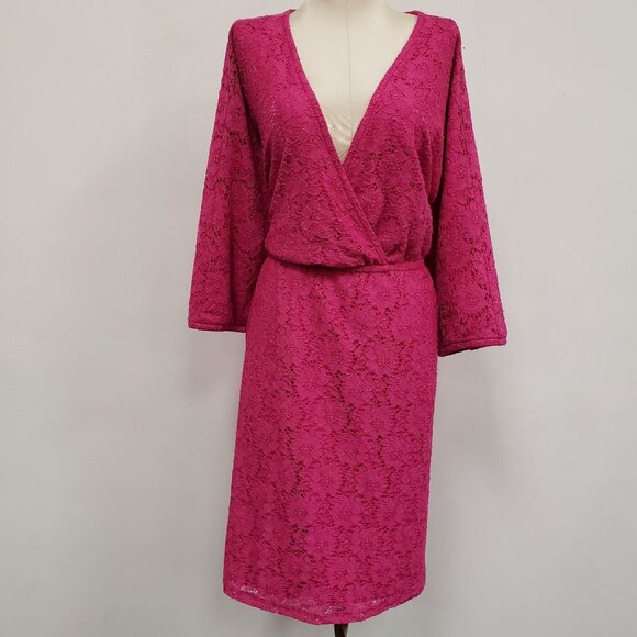Torrid Womens Faux Wrap Lace Tunic Top Size 3X Pink Romantic Dainty Stretch - Picture 1 of 12